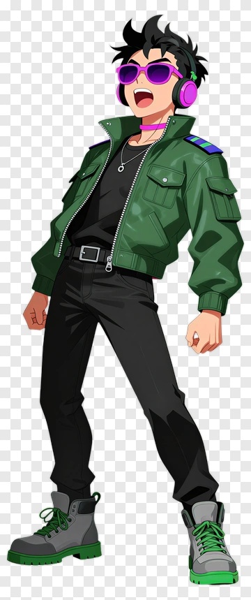 Stylish Cartoon Character In Green Jacket PNG