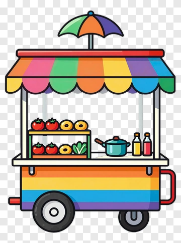 Colorful Food Cart With Umbrella PNG