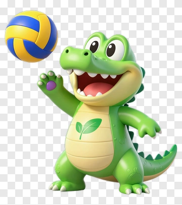 Cartoon Alligator Playing Volleyball PNG