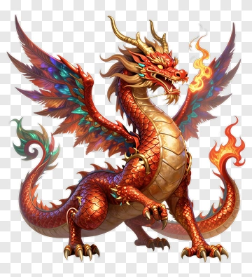 Colorful Dragon Breathing Fire PNG