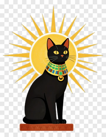 Black Cat With Egyptian Jewelry And Sun Rays PNG