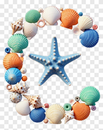 Colorful Shells And Starfish In A Letter C Composition PNG