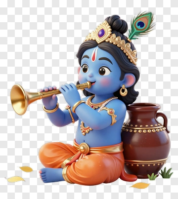 3D Krishna Playing Flute PNG