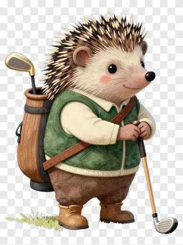 Cartoon Hedgehog Playing Golf PNG