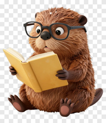 Cartoon Beaver Reading A Book PNG