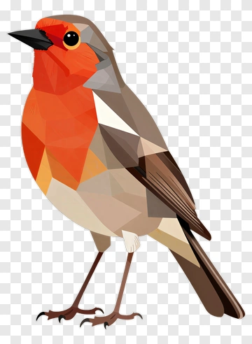 Polygonal Bird With Red Chest PNG