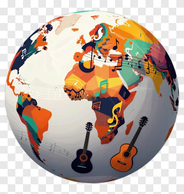 Colorful Globe With Musical Elements PNG