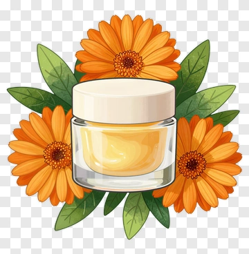 Cosmetic Jar Surrounded By Orange Flowers PNG