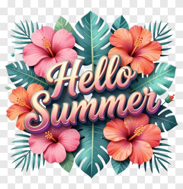 Hello Summer Floral Design PNG