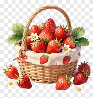 Strawberry Basket With Fresh Strawberries PNG