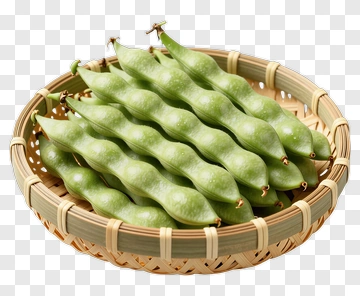 Green Edamame In A Bamboo Basket PNG