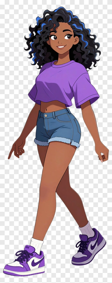 Cartoon Girl Walking In Purple Outfit PNG