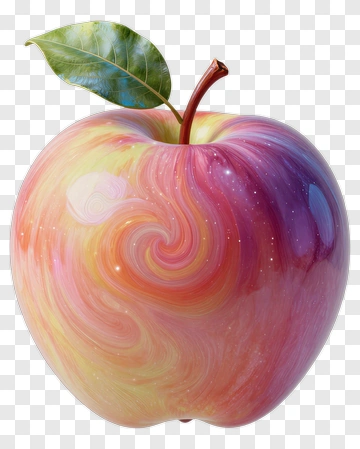 Colorful Apple With Leaf PNG