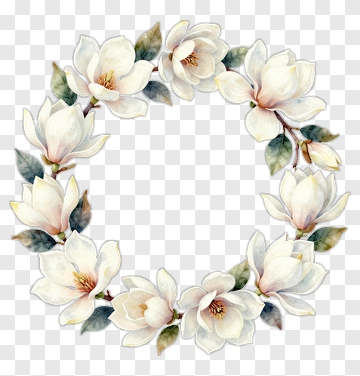 Watercolor Magnolia Flower Wreath PNG