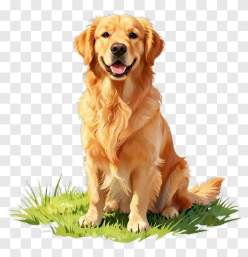 Golden Retriever Sitting On Grass PNG