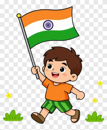 Cartoon Boy Holding Indian Flag PNG