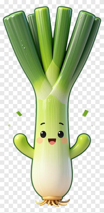 Cartoon Leek Character With Happy Expression PNG