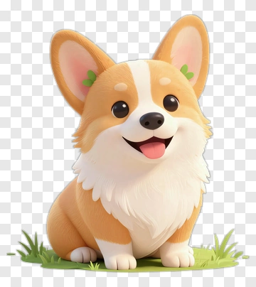 Cartoon Corgi Sitting On Grass PNG