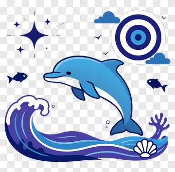 Cartoon Dolphin Jumping Over Waves PNG
