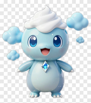Cute Cartoon Ice Type Character With Clouds PNG