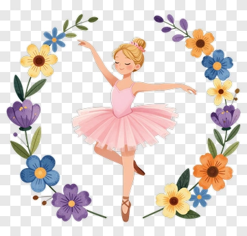 Ballet Dancer Surrounded By Colorful Flowers PNG