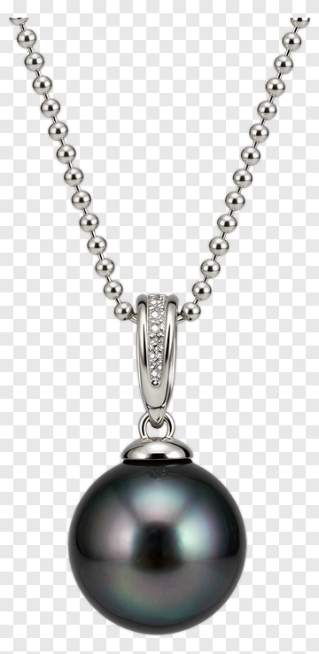 Silver Necklace With Black Pearl Pendant PNG