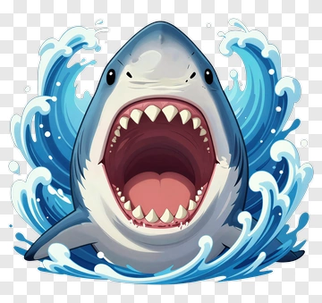 Cartoon Shark Swimming In Waves PNG