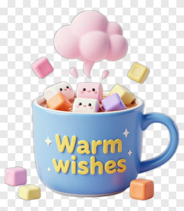 Warm Wishes Mug Filled With Colorful Marshmallows PNG