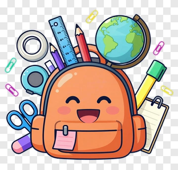 Cartoon Backpack Filled With School Supplies PNG