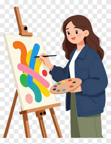Cartoon Artist Painting On Canvas PNG