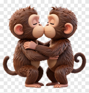Cartoon Monkeys Embracing Each Other PNG