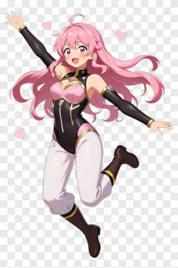 Anime Character Jumping With Pink Hair PNG