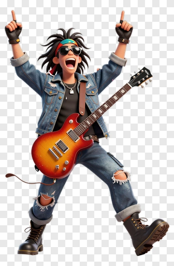 Excited Musician Playing Electric Guitar PNG
