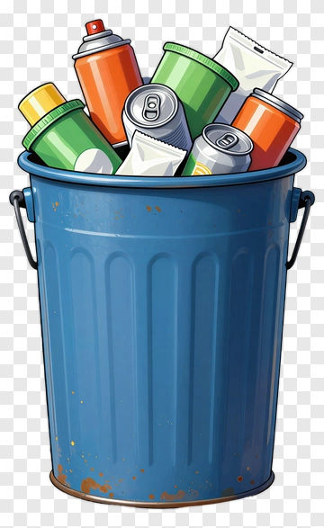 Colorful Trash Can Filled With Various Cans And Bottles PNG