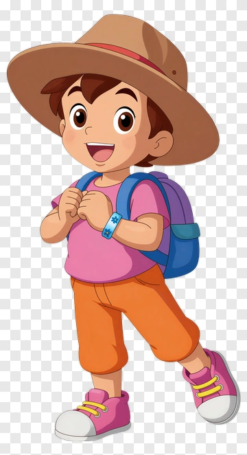 Cartoon Boy With Backpack And Hat PNG