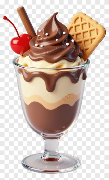 Chocolate Sundae With Cherry And Waffle Cone PNG
