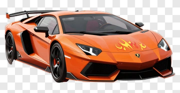 Orange Sports Car With Flame Decals PNG
