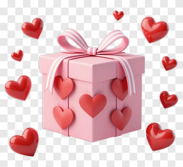 Pink Gift Box With Hearts PNG