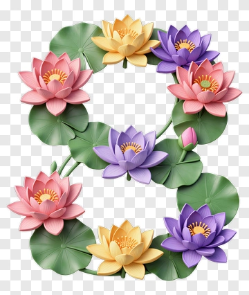 Colorful Lotus Flowers Forming The Number Eight PNG