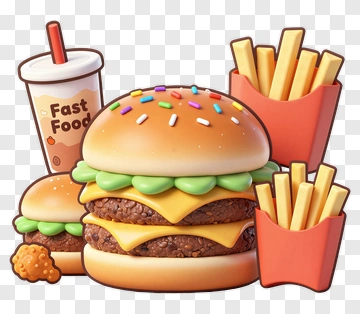 Fast Food Meal With Burgers And Fries PNG