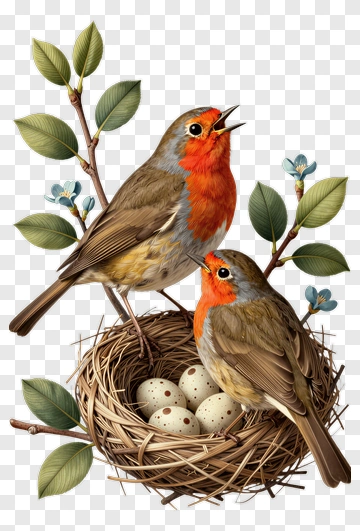 Birds In A Nest With Eggs PNG