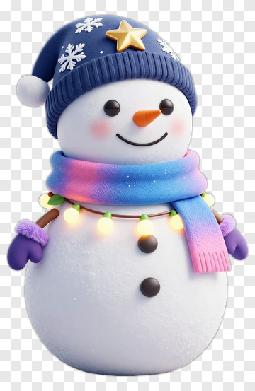 Cartoon Snowman Wearing Winter Hat And Scarf PNG