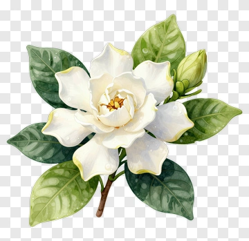 White Magnolia Flower With Green Leaves PNG