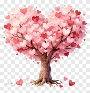 Heart-Shaped Tree With Pink And Red Hearts PNG