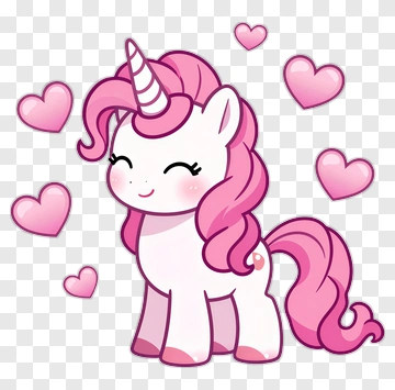 Cartoon Unicorn With Hearts PNG