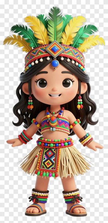 Colorful Cartoon Girl In Traditional Outfit PNG