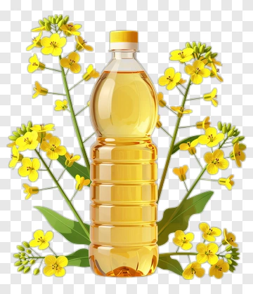 Cooking Oil Bottle Surrounded By Yellow Flowers PNG