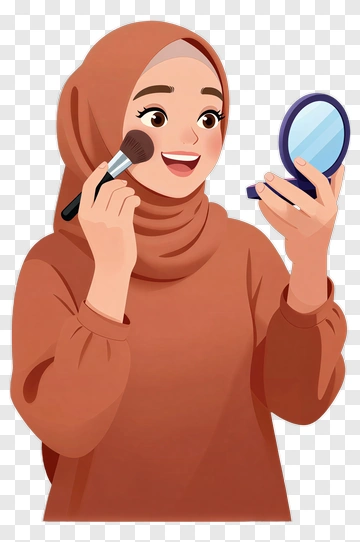 Happy Woman Applying Makeup In A Mirror PNG