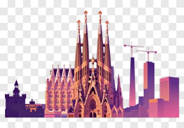 Sagrada Familia And City Skyline Illustration PNG