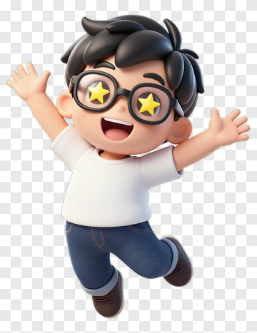 Cartoon Boy Jumping With Star Glasses PNG
